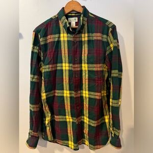 LL Bean Mens Scotch‎ Plaid Flannel Shirt Size Small Green Red Slightly Fitted